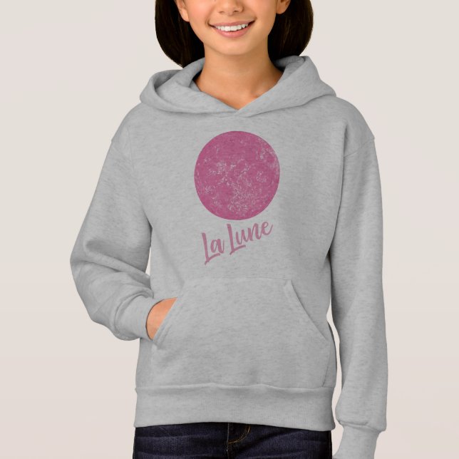 Cute Pink Moon Illustration French La Lune Quote Hoodie (Front)