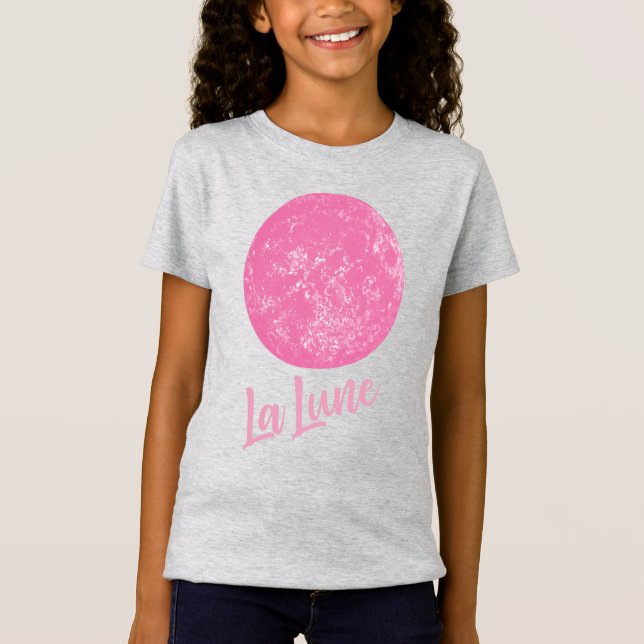 Cute Pink Moon Illustration French La Lune Quote T-Shirt (Front)