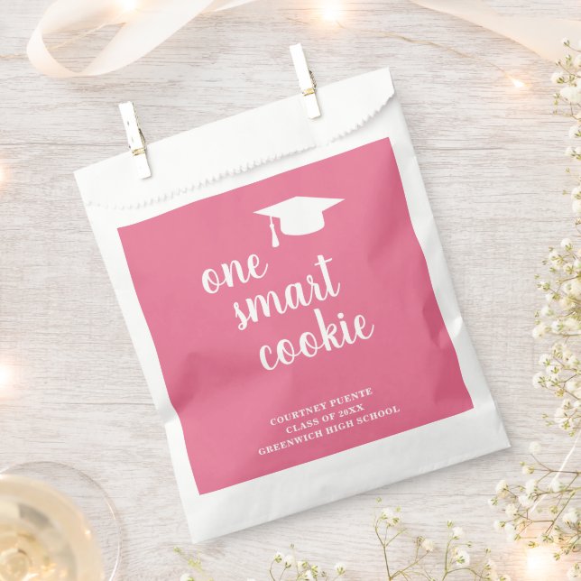 Cute Pink Mortar Board Modern Graduation Favor Bag (Clipped)