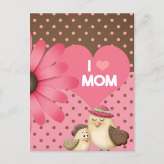 Cute Pink Mother & Kid Birdie Floral Mother's Day