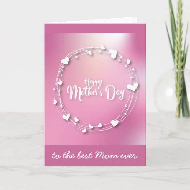 Cute Pink Mothers Day Hearts Best Mom Card (Front)