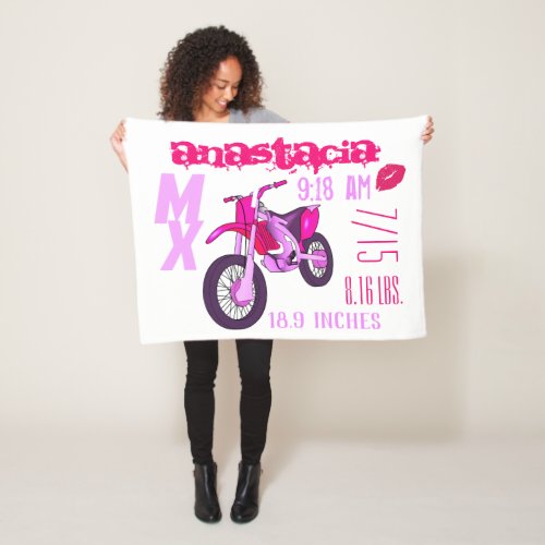 Cute Pink Motorcycle MX Dirt Bike Motocross SX Fleece Blanket