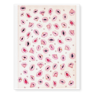 Cute pink mouths / vampire fangs cherry piercing temporary tattoos