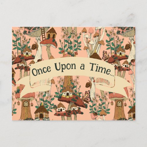 Cute Pink Mushroom Fairytale Moving Announcement Postcard