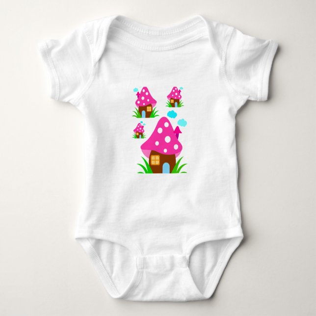 Cute Pink Mushroom House and Clouds  Baby Blanket Baby Bodysuit (Front)