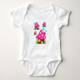 Cute Pink Mushroom House and Clouds Baby Blanket Bodysuit