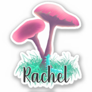 Cute Pink Mushroom Monogram Name Sticker