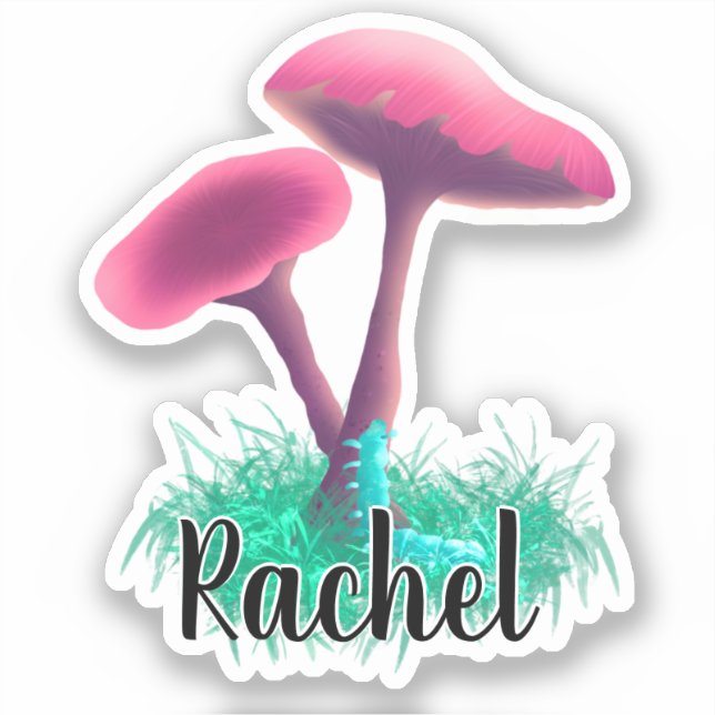 Cute Pink Mushroom Monogram Name Sticker (Front)