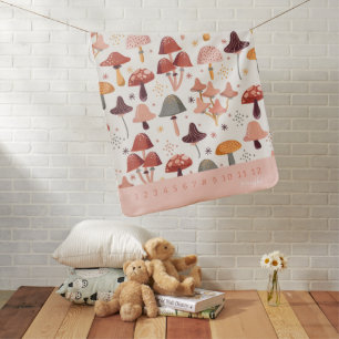 Cute Pink Mushroom Pattern Baby Girl Milestone Baby Blanket