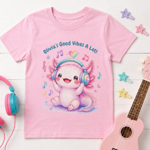 Cute Pink Musical Axolotl Monogrammed T-Shirt