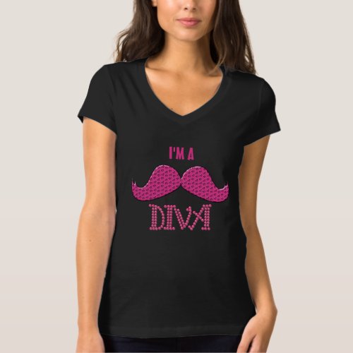 Cute Pink Mustache Pearls Diva T_Shirt
