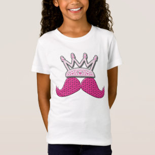 Cute Pink Mustache Printed Pearls Crown T-Shirt