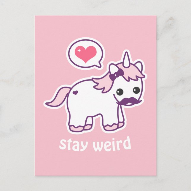 Cute Pink Mustache Unicorn Postcard (Front)
