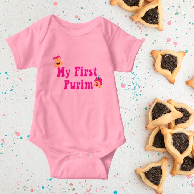 Cute Pink My First Purim Holiday Baby Bodysuit (Creator Uploaded)