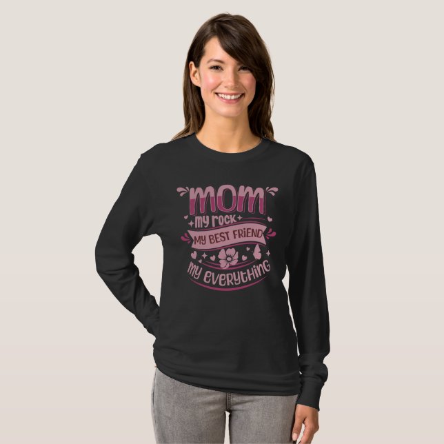 Cute Pink My Mom, Rock, Best Friend Mother's Day T-Shirt (Front Full)
