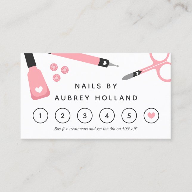 Cute Pink Nail Artist Tools Loyalty Card (Front)
