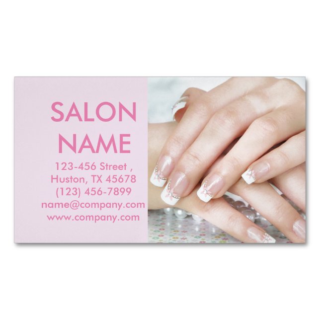 cute pink nails fashion beauty SPA nail salon Magnetic Business Card (Front)
