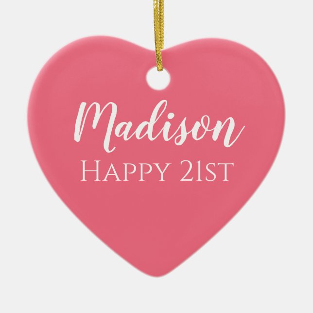 Cute Pink Name 21st Birthday Ornament (Front)