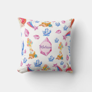 Cute Pink Name Personalized Unicorn Nursery Throw Pillow