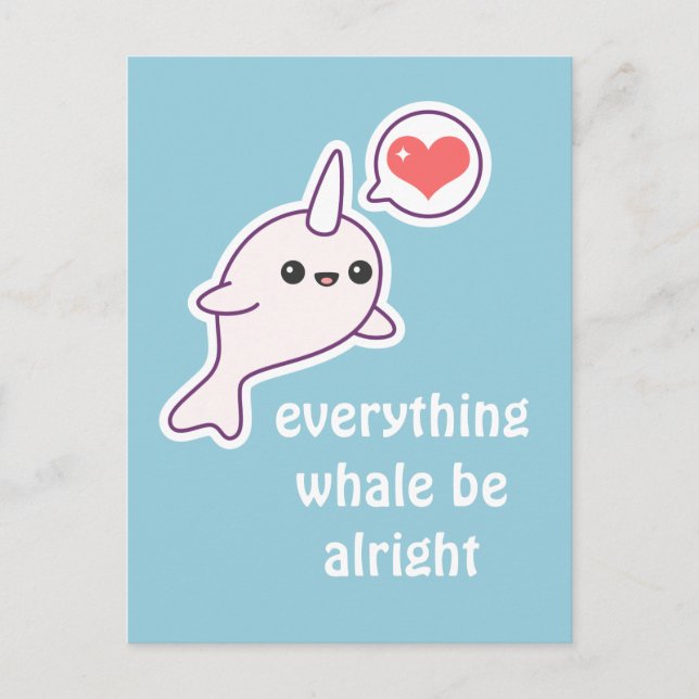 Cute Pink Narwhal Postcard (Front)