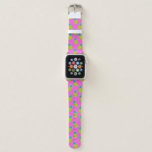 Cute Pink Neon Tropical Pineapple Pattern Apple Watch Band