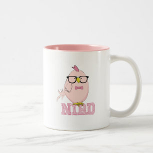 Cute Pink Nerd Bird with Glasses Two-Tone Coffee Mug