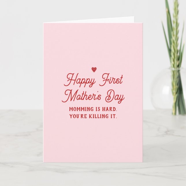 Cute Pink New Mom Happy First Mothers Day Card (Front)