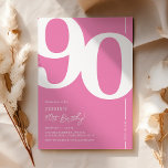 Cute Pink Ninety 90th Birthday Party Invitation<br><div class="desc">Cute pink 90th birthday party invitations featuring the number '90' in a large bold serif font,  and a modern invite template that is easy to personalize.</div>