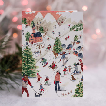 Cute Pink Nordic Winter Christmas Holiday Card by CartitaDesign at Zazzle