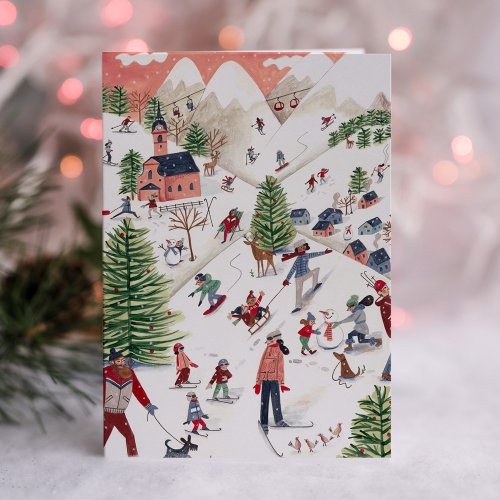 Cute Pink Nordic Winter Christmas Holiday Card