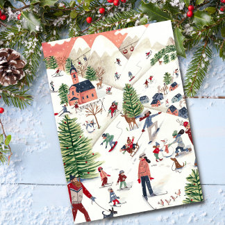 Cute Pink Nordic Winter Christmas Holiday Postcard
