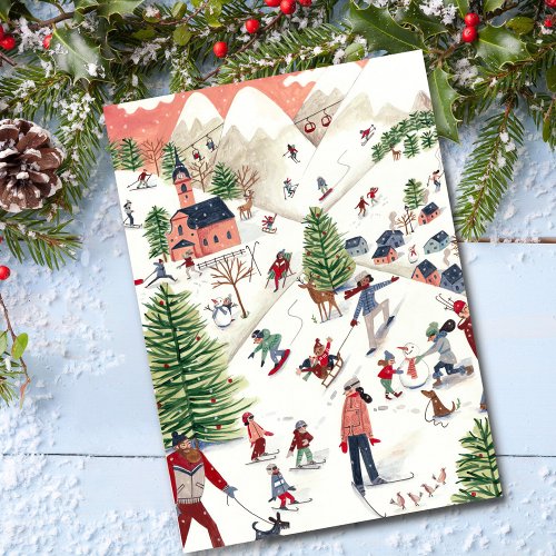 Cute Pink Nordic Winter Christmas  Holiday Postcard