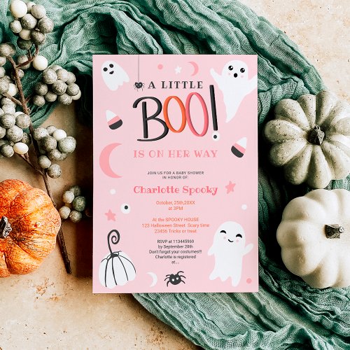 Cute pink not spooky Halloween boo baby shower Invitation