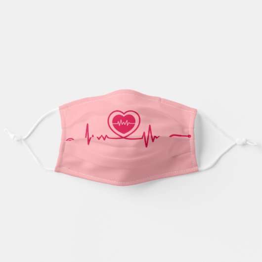 Cute Pink Nurse Doctor Heartbeat Health Adult Cloth Face Mask (Front, Unfolded)