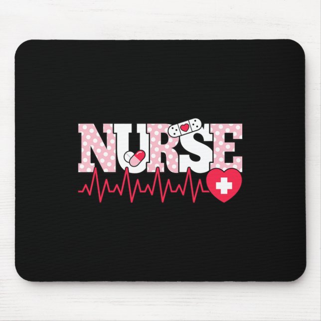 Cute Pink Nurse Heartbeat Nursing  Mouse Pad (Front)