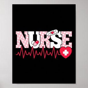 Cute Pink Nurse Heartbeat Nursing Poster