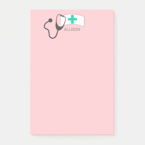 Cute Pink Nurse Medical Stethoscope Nursing Hat Post_it Notes