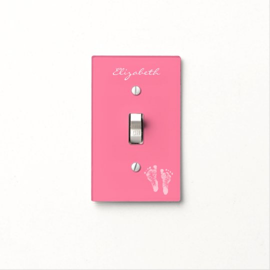 Cute Pink Nursery Footprints With Baby Name Light Switch Cover Cute Pink Nursery Footprints With Baby Name Light Switch Cover