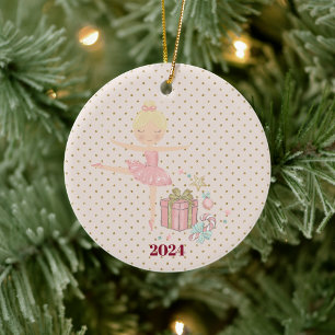 cute pink nutcracker ballerina ceramic ornament