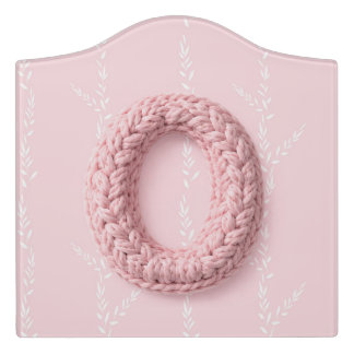 Cute pink O monogram initial crocheted letter boho Door Sign