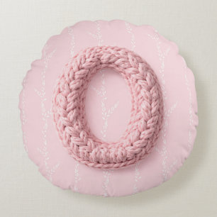 Cute pink O monogram initial crocheted letter boho Round Pillow