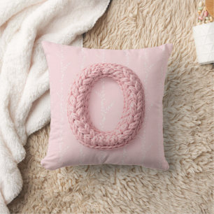 Cute pink O monogram initial crocheted letter boho Throw Pillow
