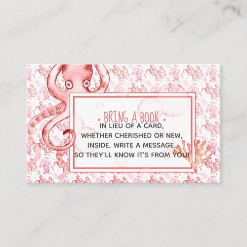 Cute Pink Octopus Baby Shower Book Request Card