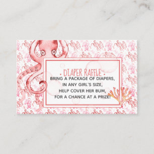 Cute Pink Octopus Baby Shower Diaper Raffle Card