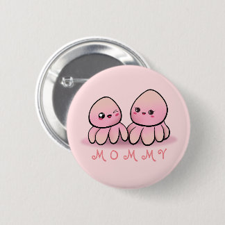 cute pink octopus mother button