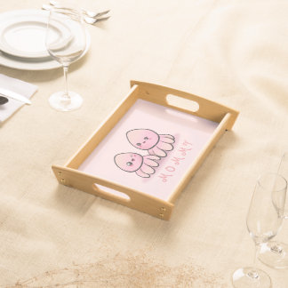 cute pink octopus mother serving tray