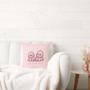 cute pink octopus mother throw pillow