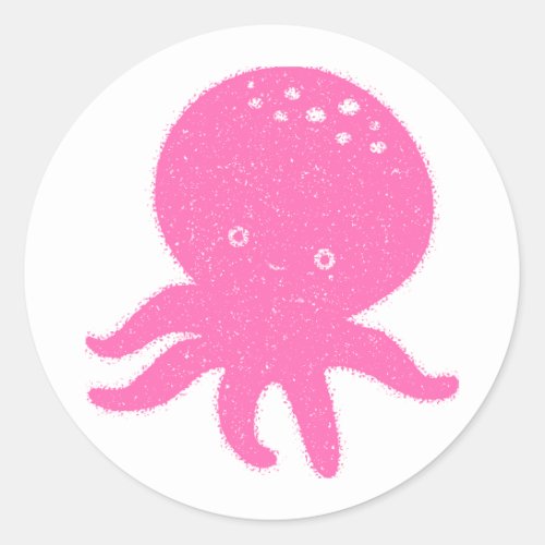 Cute Pink Octopus Old Print Classic Round Sticker