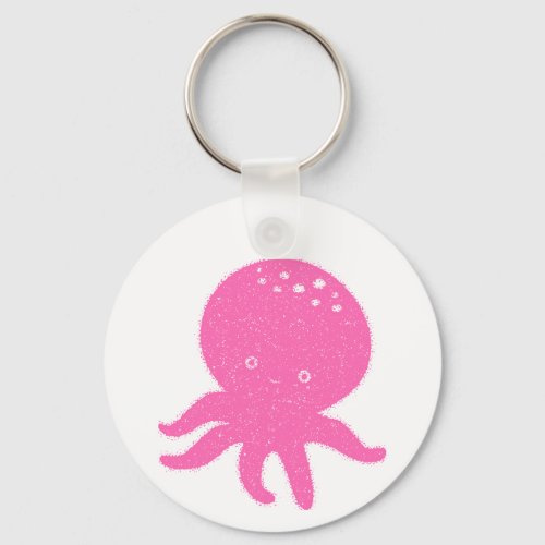 Cute Pink Octopus Old Print Keychain