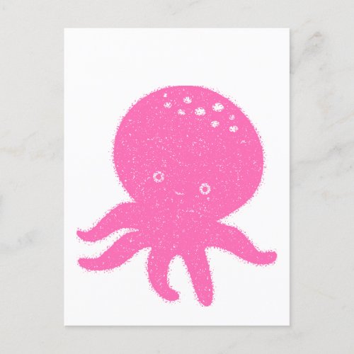 Cute Pink Octopus Old Print Postcard